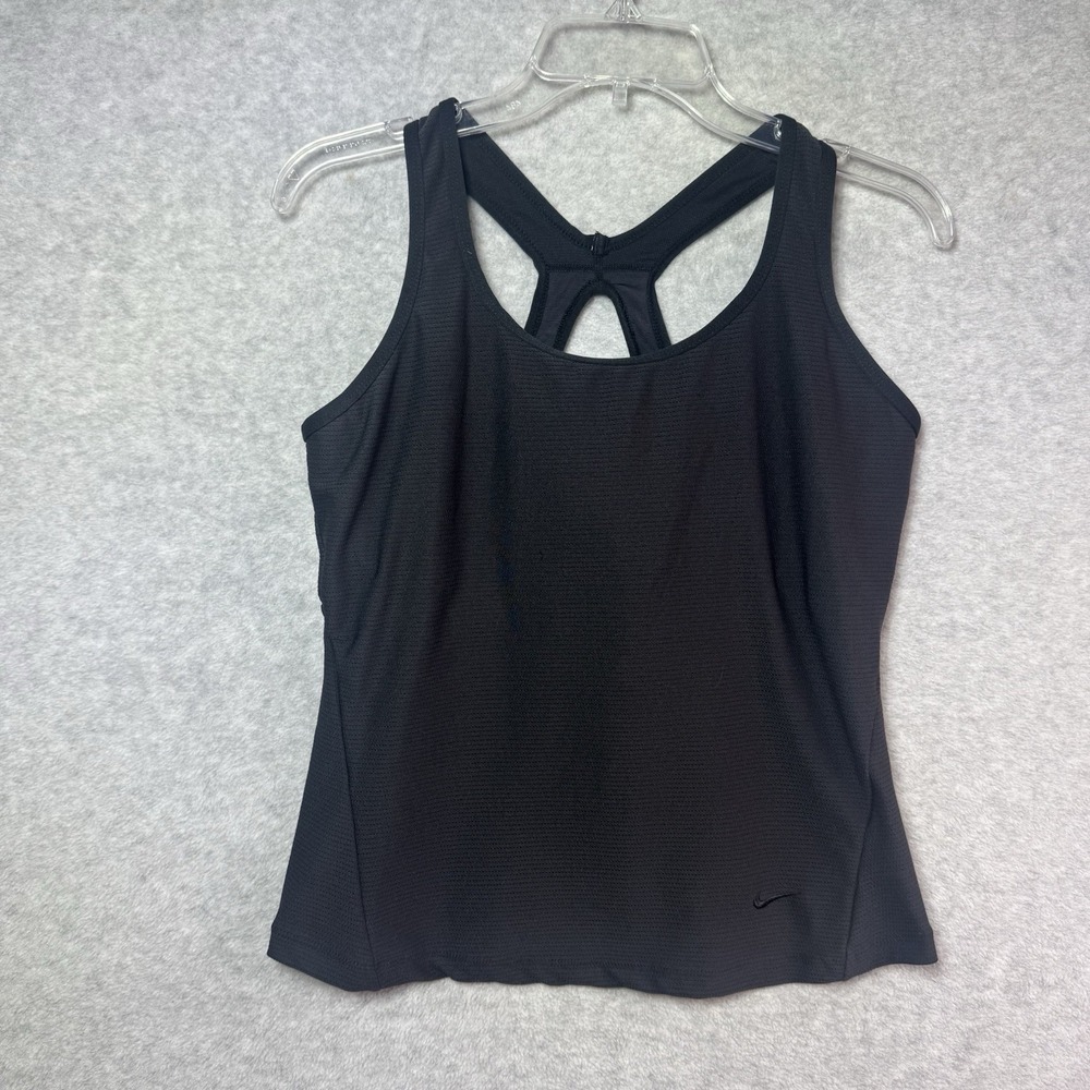 Nike Tank Top Womens L Black Dri-Fit Training Built-In Sports Bra Support